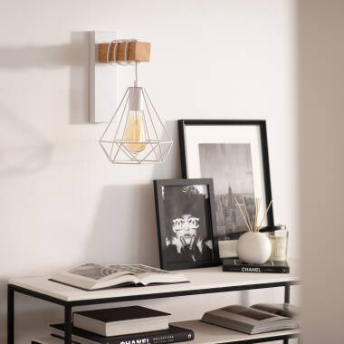 Image of Edit Sardo Geometric Wall Light With Wood Detail- Black