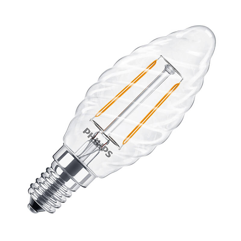 Image of Philips CorePro 2W Warm White LED Filament Spiral Candle Bulb