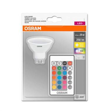 Ledvance 4.5W Colour Changing Dimmable LED Remote Controlled GU10 Bulb with Remote