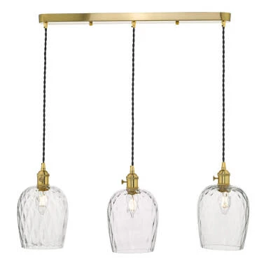 Dar Hadano Dimpled Glass 3 Light Bar Ceiling Pendant