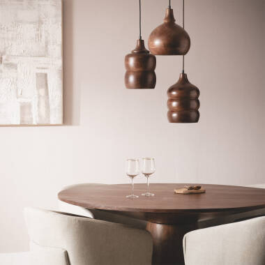 Image of Iluzzia Kanan II Wood Round Ceiling Pendant Light