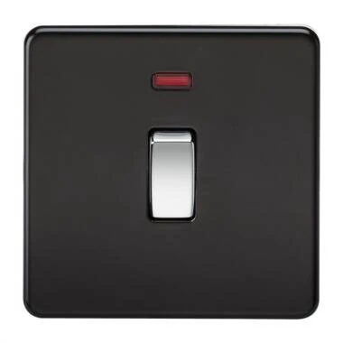 Matt Black Screwless 20A 1 Gang DP Switch with Neon with Chrome Rocker