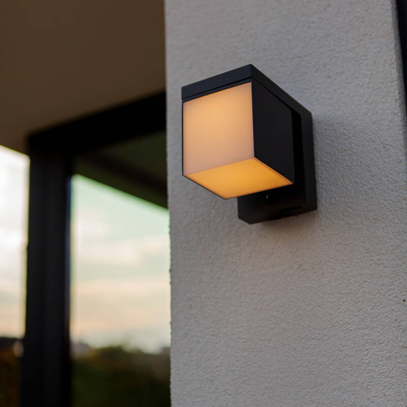 Image of Lutec Prima Solar Hybrid LED Outdoor Flush Wall Light with PIR Sensor