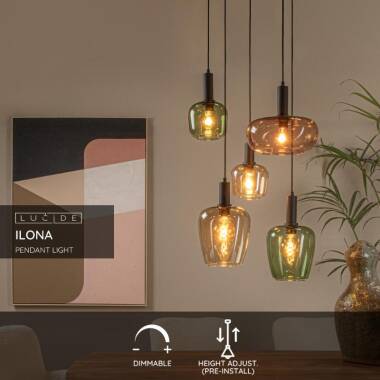 Image of Lucide Ilona 5 Light Glass Cluster Ceiling Pendant