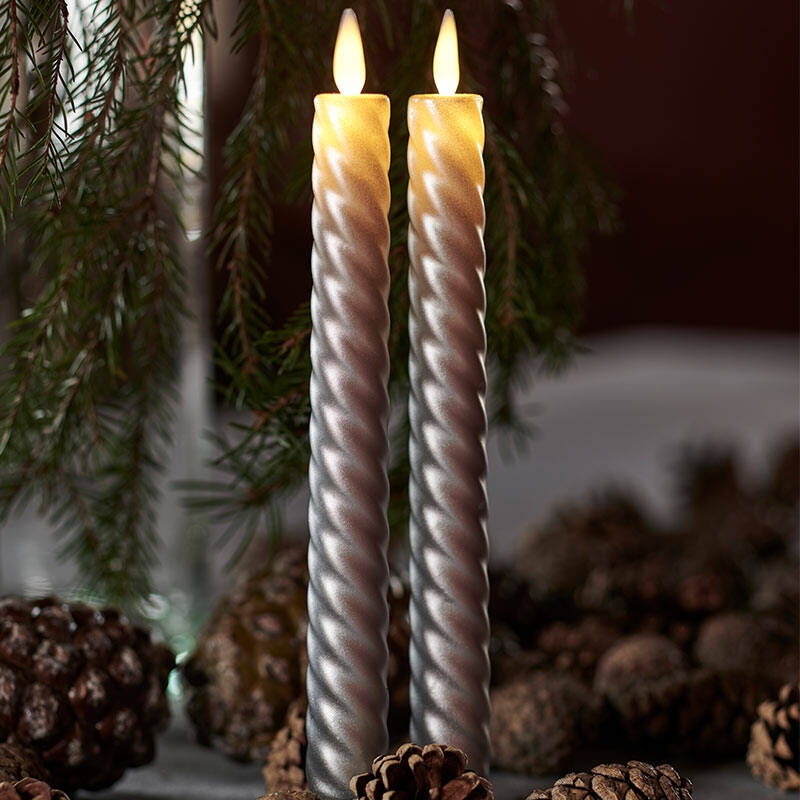 Image of Sirius Sara Wave Battery Operated LED Wax Taper Candle - Silver