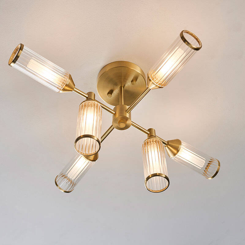 Image of Luxia Flute 6 Arm Glass Semi-Flush Ceiling Light