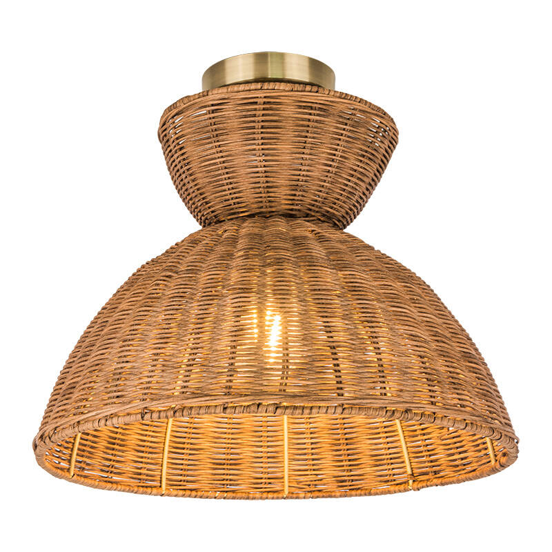 Image of Khudi & Khora Espresso Rattan Semi-Flush Ceiling Light