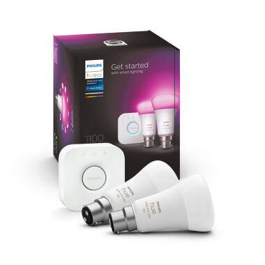 Philips Hue 9W Multi Colour Smart Dimmable LED Bulb Bayonet Cap - Pack of 2