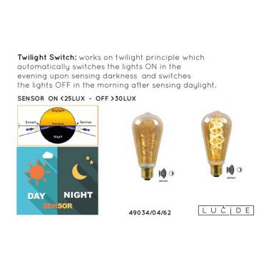 Image of Lucide 4W Very Warm White LED Decorative Filament Squirrel Cage Bulb with Dusk to Dawn Sensor