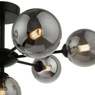 Image of Dar Cohen 7 Arm Semi-Flush Ceiling Light With Smoked Glass