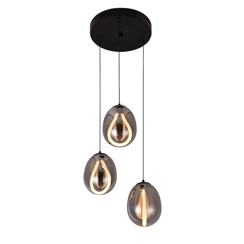 Image of Edit Melanie LED Smoked Glass 3 Light Cluster Ceiling Pendant