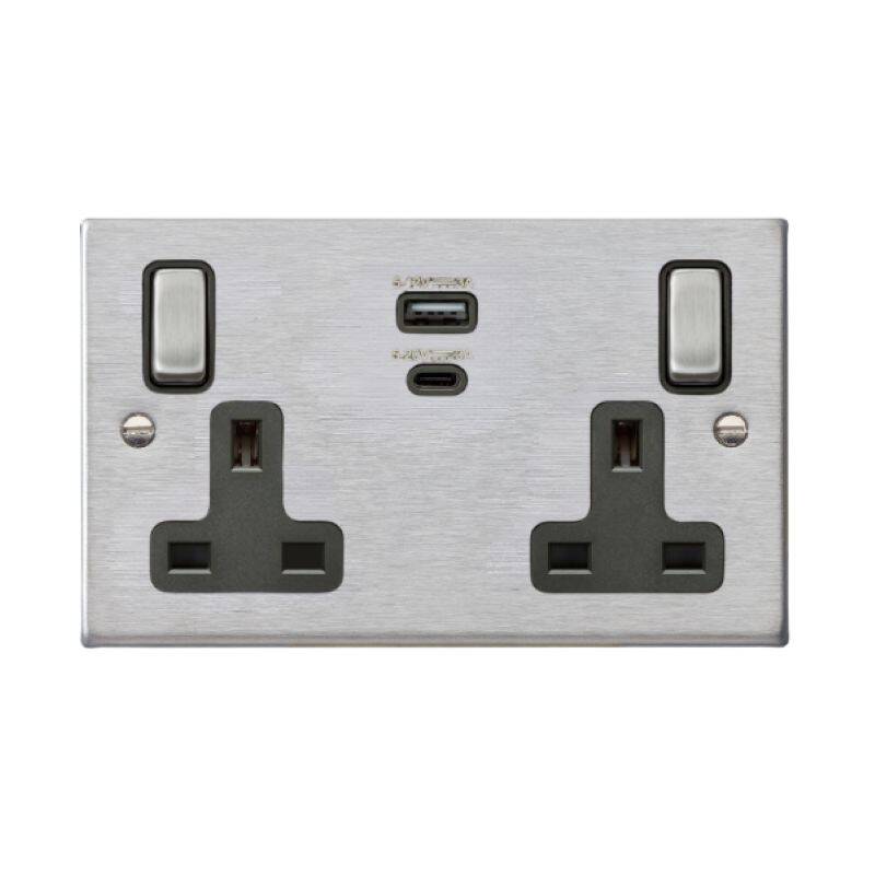 Image of Edit Hartland 2 Gang Double UK Socket with USB C Charging Ports