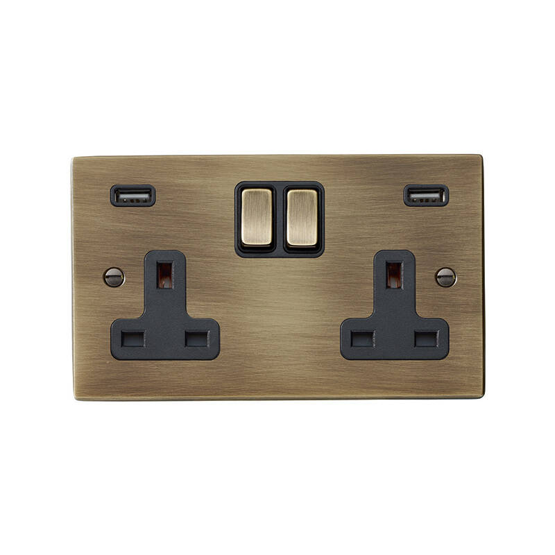 Image of Edit Hartland 2 Gang Double UK Socket with USB A Charging Ports