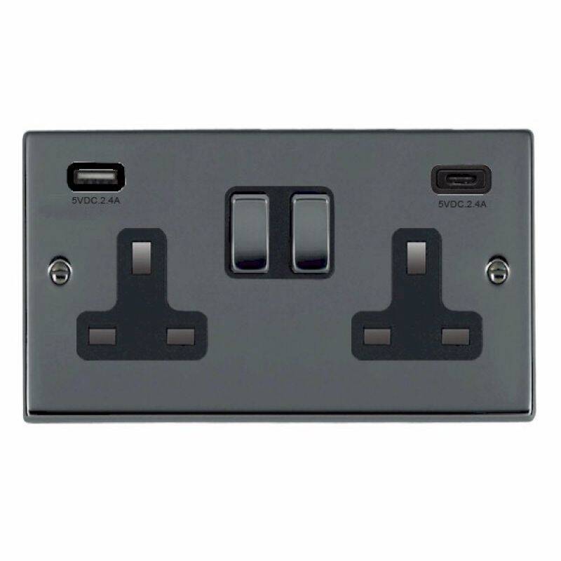 Image of Edit Hartland 2 Gang Double UK Socket with USB A+C Charging Ports