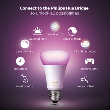 Image of Philips Hue 9W Multi Colour Smart Dimmable LED Bulb Screw Cap - Pack of 2