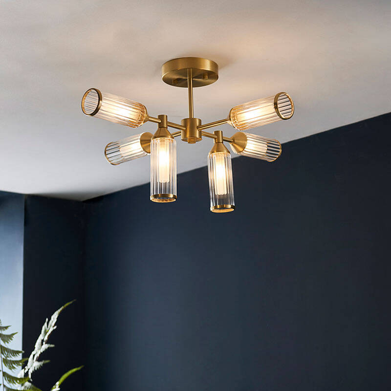 Image of Luxia Flute 6 Arm Glass Semi-Flush Ceiling Light