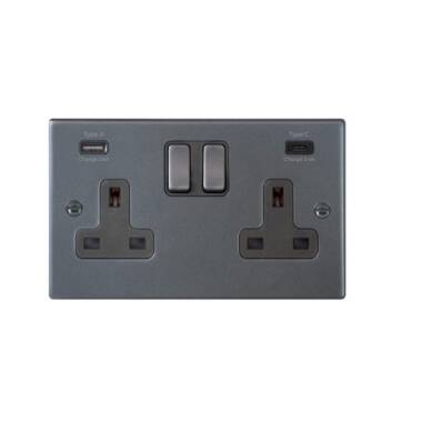 Edit Hartland 2 Gang Double UK Socket with USB A+C Charging Ports