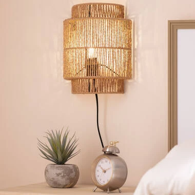 Edit Kirito Rattan Rope Flush Wall Light with Plug