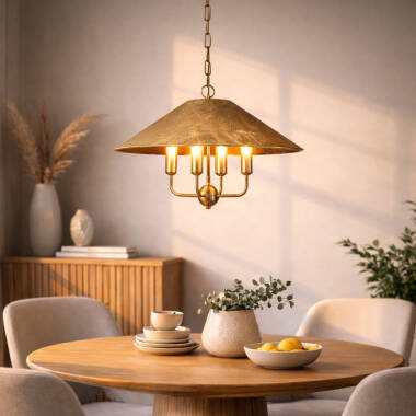 Image of Wisteria Camellia 5 Arm Ceiling Pendant Light - Antique Brass