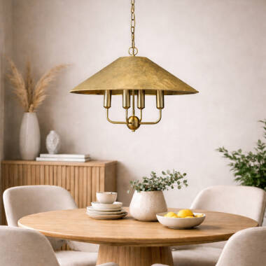 Image of Wisteria Camellia 5 Arm Ceiling Pendant Light - Antique Brass