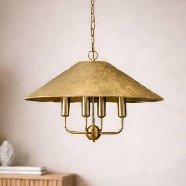 Image of Wisteria Camellia 5 Arm Ceiling Pendant Light - Antique Brass