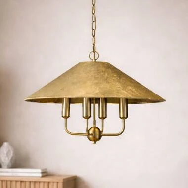 Wisteria Camellia 5 Arm Ceiling Pendant Light - Antique Brass