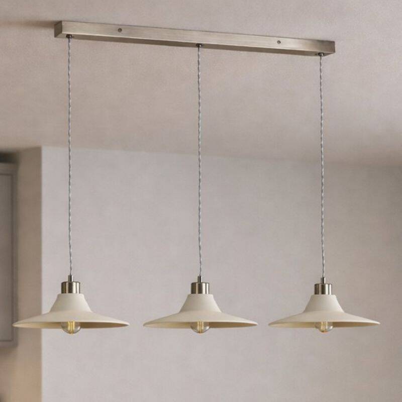 Khudi & Khora Olive 3 Light Ceramic Bar Ceiling Pendant Light - Satin ...