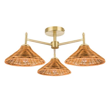 Wisteria Mabel Rattan 3 Arm Semi-Flush Ceiling Light