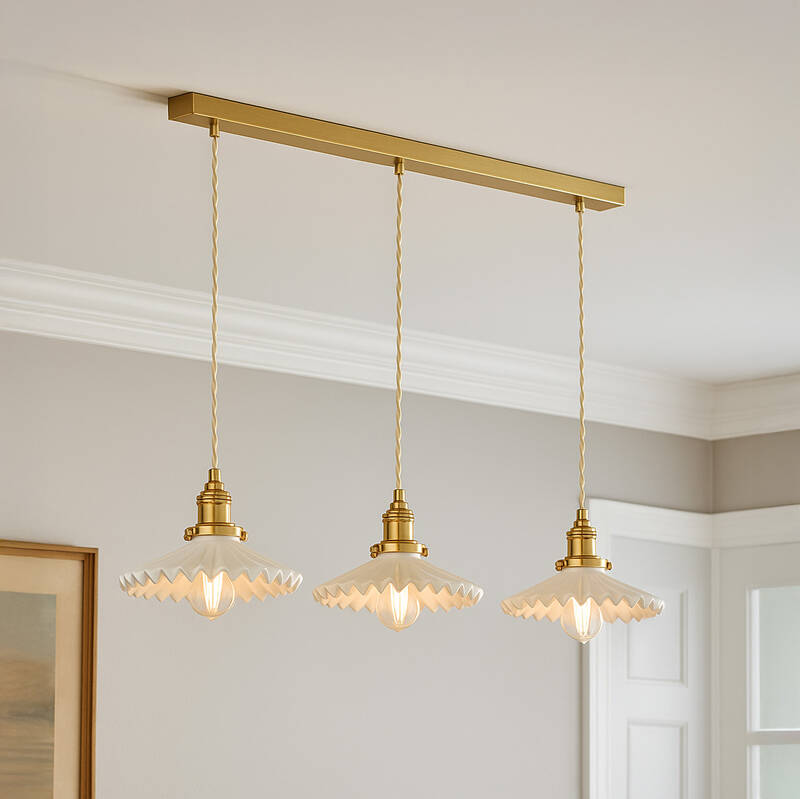 Image of Wisteria Tiffany 3 Light Ceramic Bar Ceiling Pendant