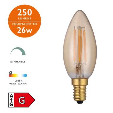 Image of Dar 4W 250lm Dimmable LED Vintage Decorative Filament Candle Bulb - Small Screw Cap