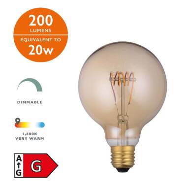 Image of Dar 4W 200lm Dimmable LED Decorative Filament Globe Bulb - Screw Cap
