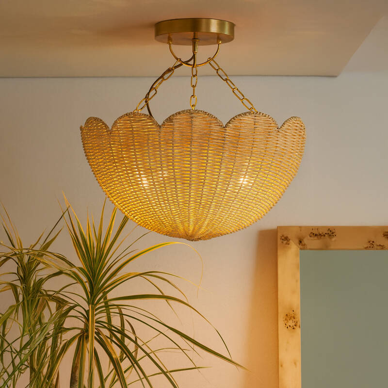 Image of Khudi & Khora Macchiato Rattan Semi-Flush Uplighter Ceiling Light
