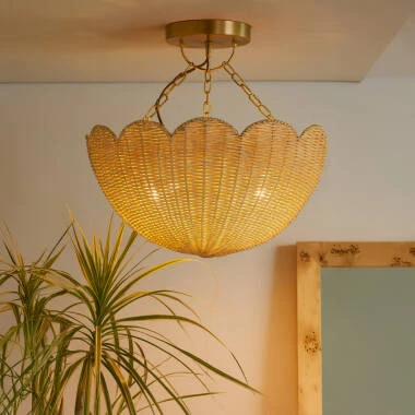 Khudi & Khora Macchiato Rattan Semi-Flush Uplighter Ceiling Light