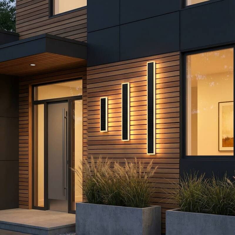 Image of Suri Halo Rectangle Solar 30cm LED Outdoor Wall Light