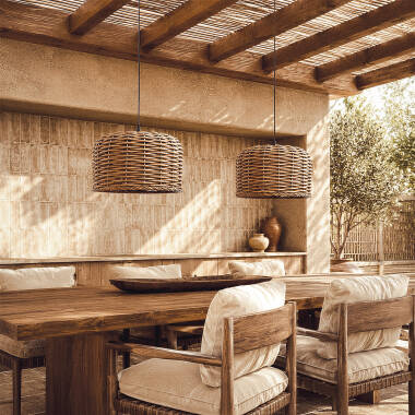 Image of Edit Lea Drum Rattan Ceiling Pendant Light