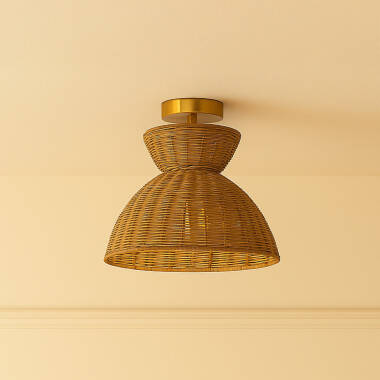 Khudi & Khora Espresso Rattan Semi-Flush Ceiling Light