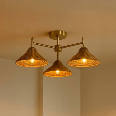 Wisteria Mabel Rattan 3 Arm Semi-Flush Ceiling Light