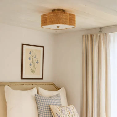 Wisteria Daisy Rattan Flush Ceiling Light