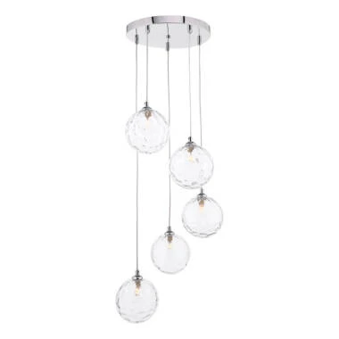 Dar Federico 5 Light Clear Glass Cluster Ceiling Pendant