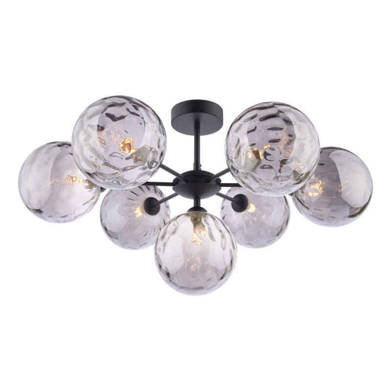 Image of Dar Cohen 7 Arm Semi-Flush Ceiling Light With Black Glass