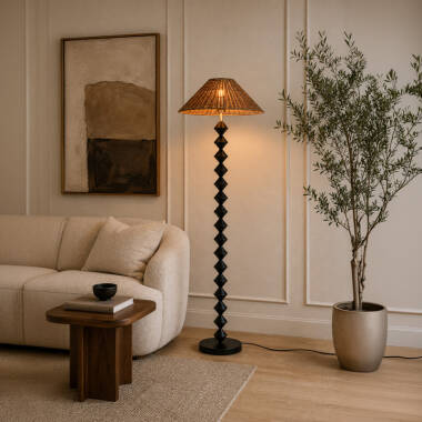 Image of Khudi & Khora Lunaria Rattan Floor Lamp