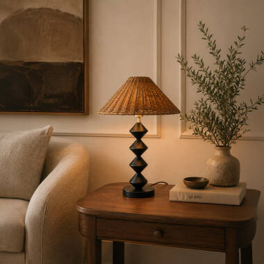 Image of Khudi & Khora Lunaria Rattan Table Lamp