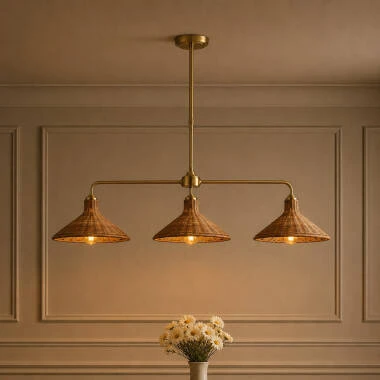Image of Wisteria Mabel Rattan 3 Light Bar Ceiling Pendant