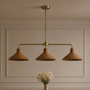 Image of Wisteria Mabel Rattan 3 Light Bar Ceiling Pendant