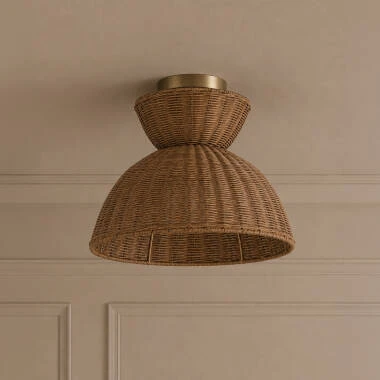 Khudi & Khora Espresso Rattan Semi-Flush Ceiling Light