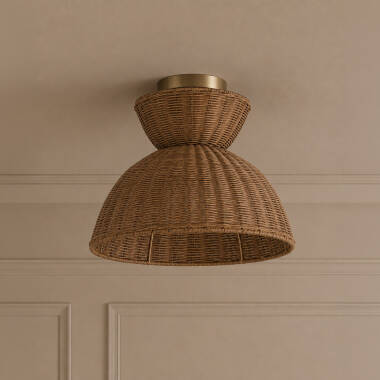 Image of Khudi & Khora Espresso Rattan Semi-Flush Ceiling Light