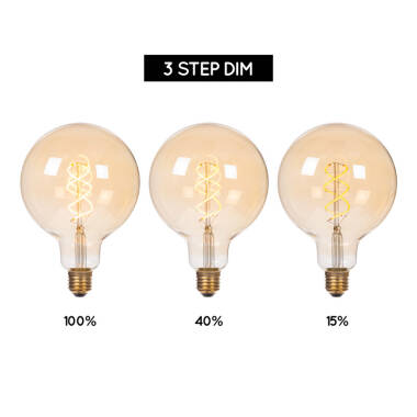 Image of Lucide 9W Dimmable LED Decorative Filament 125mm Amber Globe Bulb - Screw Cap