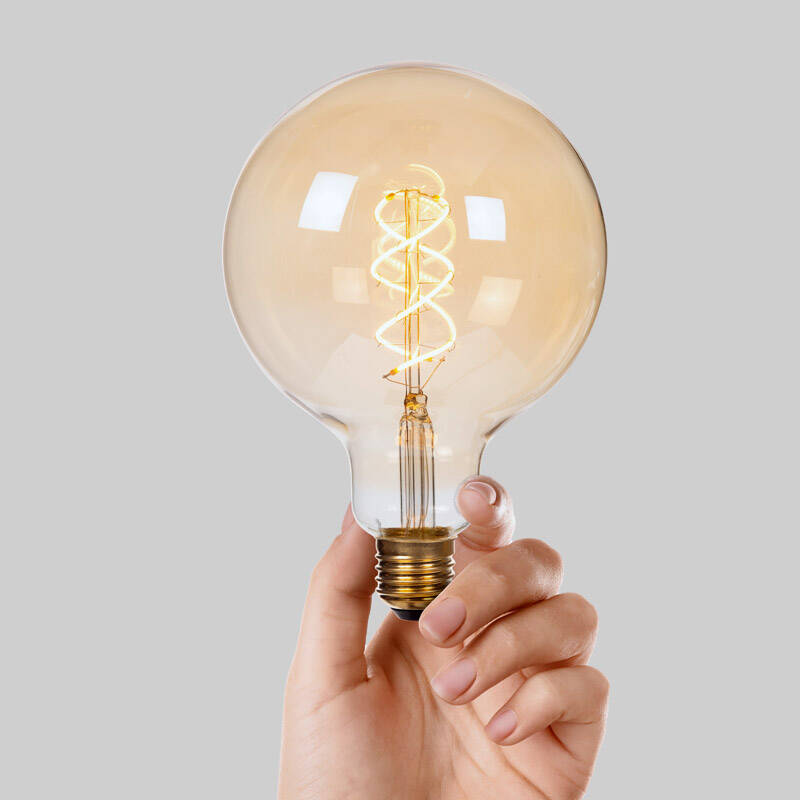 Image of Lucide 9W Dimmable LED Decorative Filament 125mm Amber Globe Bulb - Screw Cap