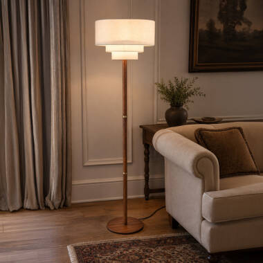 Image of Wisteria Mode Wood Faux Linen Floor Lamp