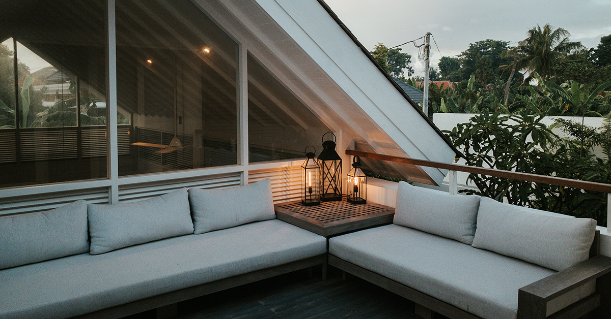 atmospheric outdoor patio space in summer